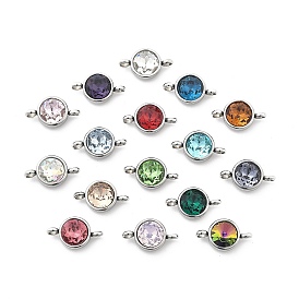 304 Stainless Steel Pave K9 Glass Flat Round Connector Charms, Mixed Color