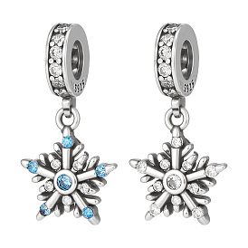 2 шт. 2 цвета латунь небесно-голубой кубический цирконий снежинка европейские подвески-шармы, Подвески с большими отверстиями, на Рождество