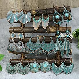 Irregular Leaf Hollow Out Turquoise Earrings with Ethnic Style and Vintage Charm