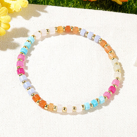 Бохо-стиль натуральный аквамарин и цветочный амазонит и рубин и амазонит и розовый кварц и авантюрин колонны бусины эластичные браслеты для женщин