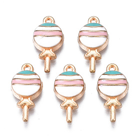 Rack Plating Alloy Enamel Pendants, Light Gold, Cadmium Free & Nickel Free & Lead Free, Lollipop