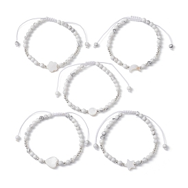 Bracelet de perles tressées en coquillage naturel et howlite, bracelet réglable
