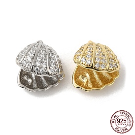 Rhodium Plated 925 Sterling Silver Charms, with Cubic Zirconia, Shell Charm