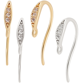 8 пары 2 цвета латунные крючки для сережек, с прозрачным кубическим цирконием и горизонтальными петлями