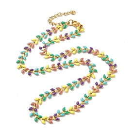 304 Stainless Steel Necklaces, Enamel Leaf Chain Necklaces