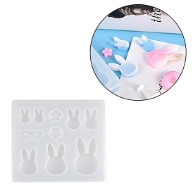 Bunny Theme Silhouette Silicone Molds, Resin Casting Molds, For UV Resin, Epoxy Resin Jewelry Making, Rabbit Head & FLower & Glasses