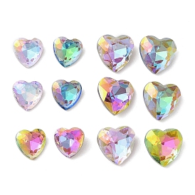 Glass Rhinestone Cabochons, Flat Back & Back Plated, Faceted, Heart