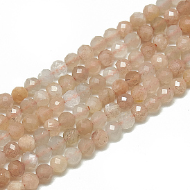 Natural Sunstone Beads Strands, Faceted, Round