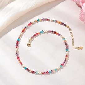 Ожерелья из натуральных бусин с ограненными круглыми бусинами из окрашенного агата и натурального культивированного пресноводного жемчуга, с 304 из нержавеющей стали Lobster Claw застежками, золотые