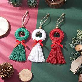 3шт. плетеные хлопковые нити кисточки подвески украшения, с деревянным кольцом, для елочных подвесных украшений