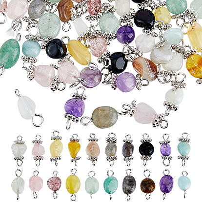 72pcs 9 couleurs charmes de connecteur de pierres précieuses naturelles, avec les accessoires en fer