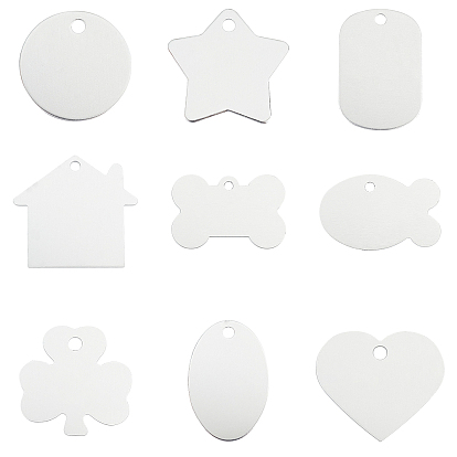 36Pcs 9Style Aluminium Pendants, Stamping Blank Tag, Mixed Shapes