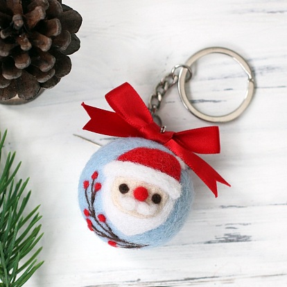 Christmas Theme Needle Felting Keychain Kit with Instructions, Santa Claus Felting Kits