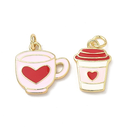 Латунь эмаль подвески, амулеты чашка кофе, долговечный, стойки покрытие, без свинца и без кадмия, реальный 18 k позолоченный