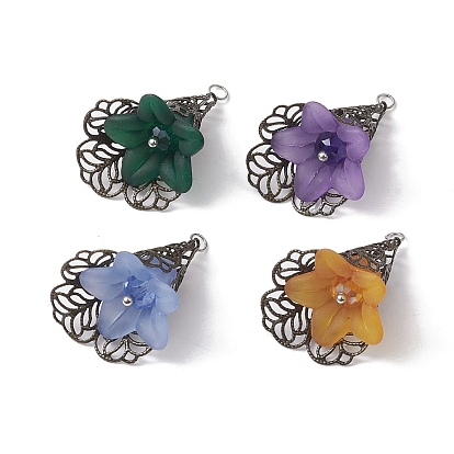 Alloy Acrylic Pendants, with Glass, Flower