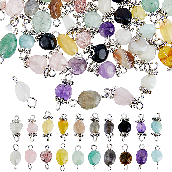 72pcs 9 couleurs charmes de connecteur de pierres précieuses naturelles, avec les accessoires en fer