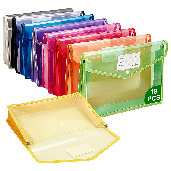 18Pcs 9 Colors Rectangle PP Plastic File Pockets, Folder Bag, Office Supply