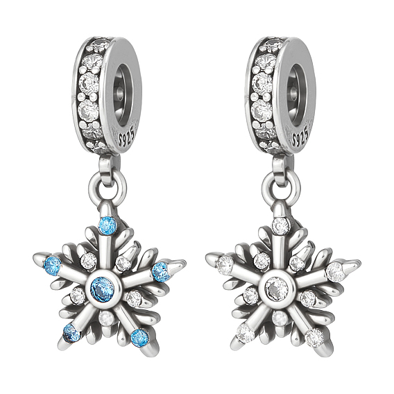 2 шт. 2 цвета латунь небесно-голубой кубический цирконий снежинка европейские подвески-шармы, Подвески с большими отверстиями, на Рождество