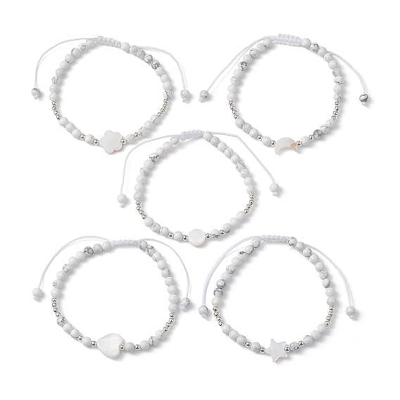 Natural Shell & Howlite Braided Bead Bracelet, Adjustable Bracelet