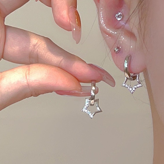 Alloy Rhinestone Hoop Dangle Earrings for Women, Star