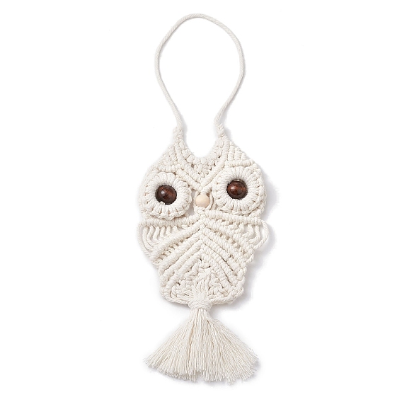 Подвеска в виде совы из хлопка, сделанная вручную из макраме, с деревянными шариками