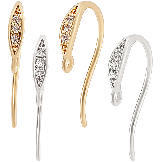 8 пары 2 цвета латунные крючки для сережек, с прозрачным кубическим цирконием и горизонтальными петлями