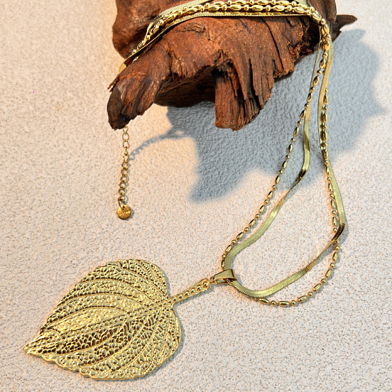 304 двухслойные ожерелья из нержавеющей стали с подвеской в виде листа для женщин