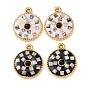304 нержавеющей стальной эмали подвески, плоские круглые прелести, с ракушками и черным агатом, золотые