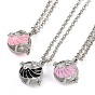 Brass Enamel with Rhinestone Pendant Necklaces, with Iron Rolo Chains, Round with Wing Pattern, Platinum