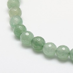 Natural Green Aventurine Beads Strands, Faceted, Round