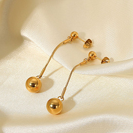 Minimalist 18K Gold Titanium Steel Earrings with Small Golden Ball Pendant