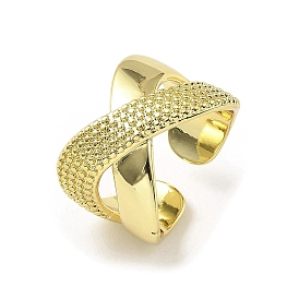 Rack Plating Brass Open Cuff Ring, Criss Cross Ring, Long-Lasting Plated, Lead Free & Cadmium Free