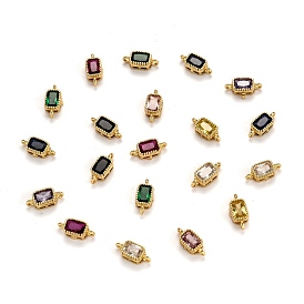 Real 18K Gold Plated Brass Micro Pave Cubic Zirconia Links Connectors, Long-Lasting Plated, Rectangle