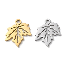 Ion Plating(IP) 304 Stainless Steel Charms, Manual Polishing, Maple Leaf