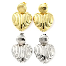 Rack Plating Brass Heart Dangle Stud Earrings, Long-Lasting Plated, Cadmium Free & Lead Free