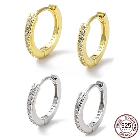 Rhodium Plated 925 Sterling Silver with Clear Cubic Zirconia Hoop Earrings, with S925 Stamp