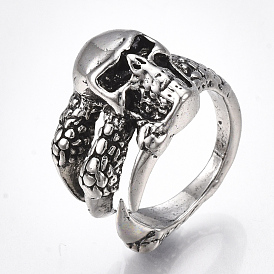 Alloy Cuff Finger Rings, Wide Band Rings, Skull