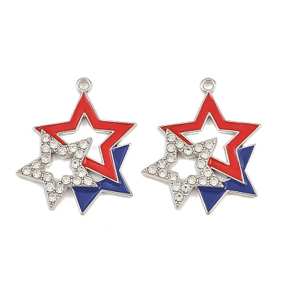 Alliage avec pendentifs en émail et strass cristal, charmes étoiles, colorées