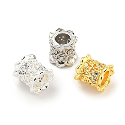 Реечное покрытие латунь микро паве прозрачный кубический цирконий европейские бусины, бусины с большим отверстием, долговечный, без свинца и без кадмия, колонка