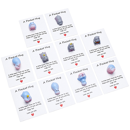20Pcs 10 Styles Resin Hippo Figurines Ornaments, Home Garden Decoration, Micro Landscape Fish Tank Decoration, with 20Pcs Display Card and 1Sheet Sticker