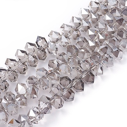 Electroplate Glass Beads Strands, Top Drilled Beads, Pearl Luster Plated, Faceted, Hexagon