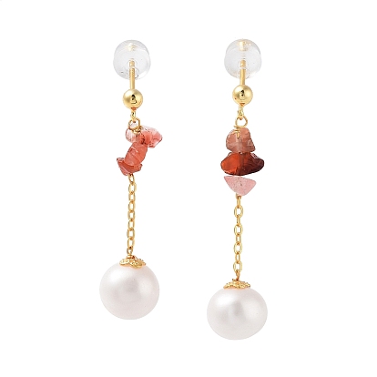 Round Natural Pearl Earrings for Women, Natural Agate Chip Sterling Silver Dangle Earrings