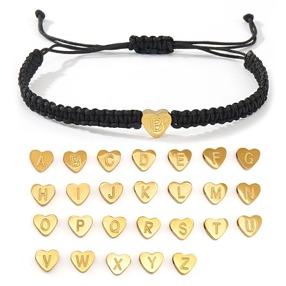 Браслеты из плетеных бусин из нержавеющей стали, регулируемые плетеные браслеты из нейлонового шнура для мужчин и женщин, буквы
