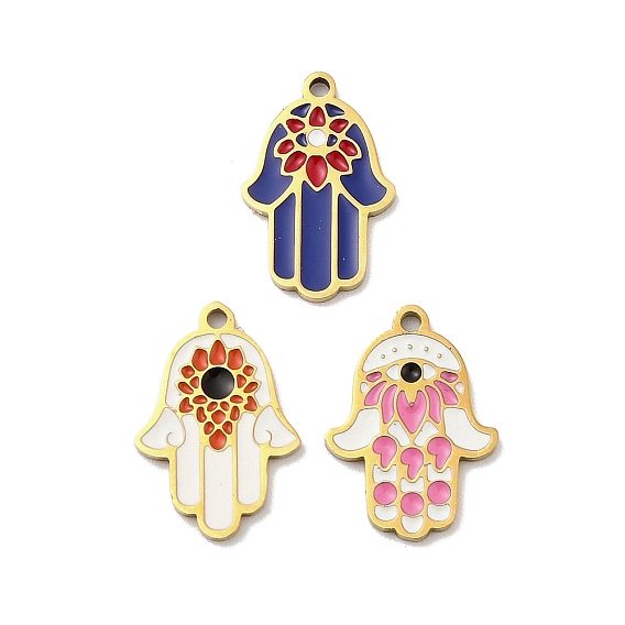 304 Подвески из нержавеющей стали с ионным покрытием (IP), с эмалью, хамса рука, реальный 18 k позолоченный, без кадмия, без никеля и без свинца