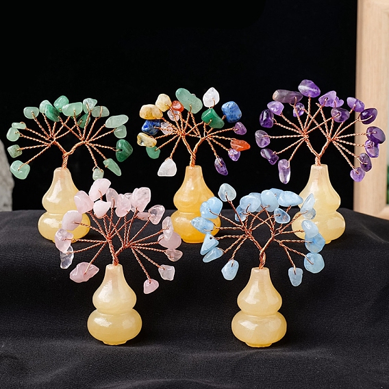 Украшения из натурального камня в виде дерева жизни с тыквенной основой из топаза, медная проволока фэн-шуй энергетический камень подарок для домашнего офиса украшение рабочего стола