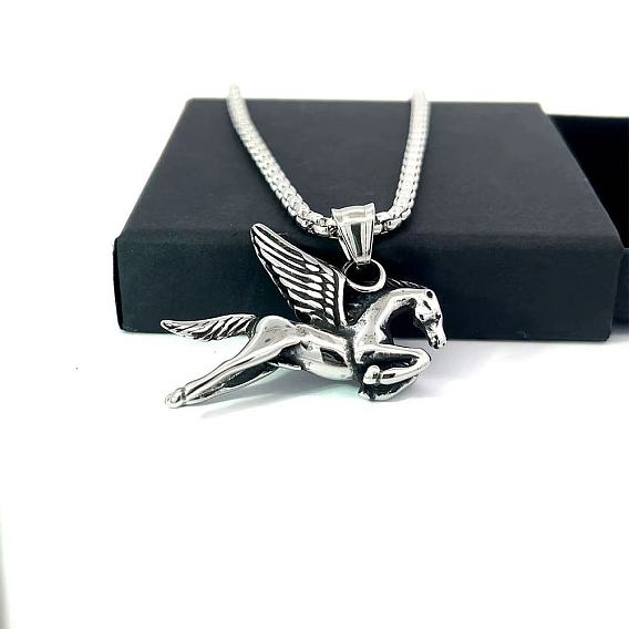 Винтажные ожерелья из нержавеющей стали с подвеской в виде знака зодиака Пегас для мужчин и женщин