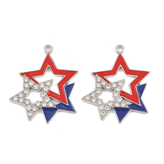 Alliage avec pendentifs en émail et strass cristal, charmes étoiles, colorées