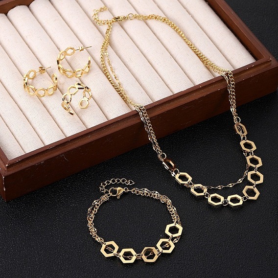 316l ожерелья, браслеты, серьги-гвоздики и комплекты колец из хирургической нержавеющей стали с шестигранными звеньями