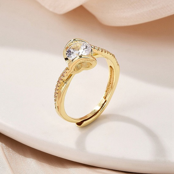 Кольца для женщин с микропаве из латуни и прозрачными кубическими цирконами, стойки покрытие, долговечный, без кадмия, без никеля и без свинца, ионное покрытие (ip)