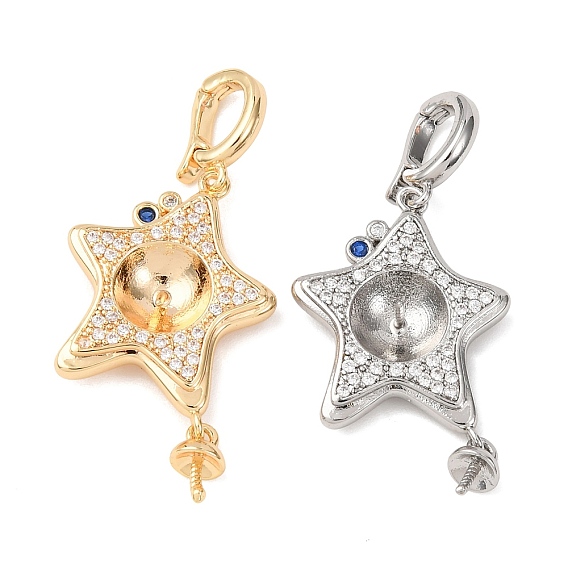 Латунный микро-паве кубический цирконий, звезда, за половину пробурено бисера, стойки покрытие, долговечный